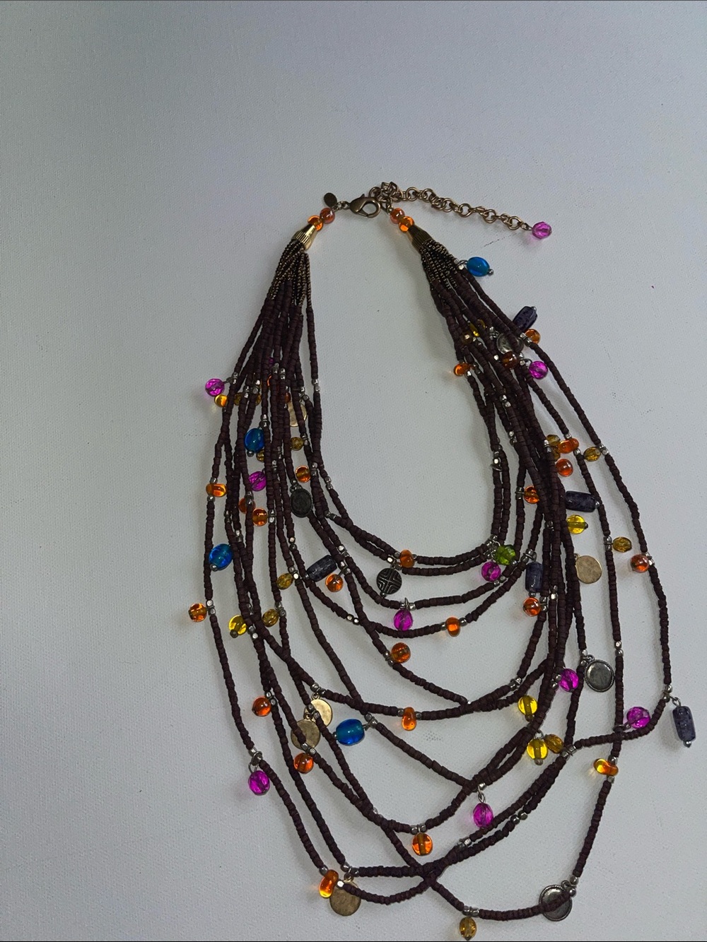 Chico’s brand Layered Brown Beaded Necklace with Multicolor Glass Accents